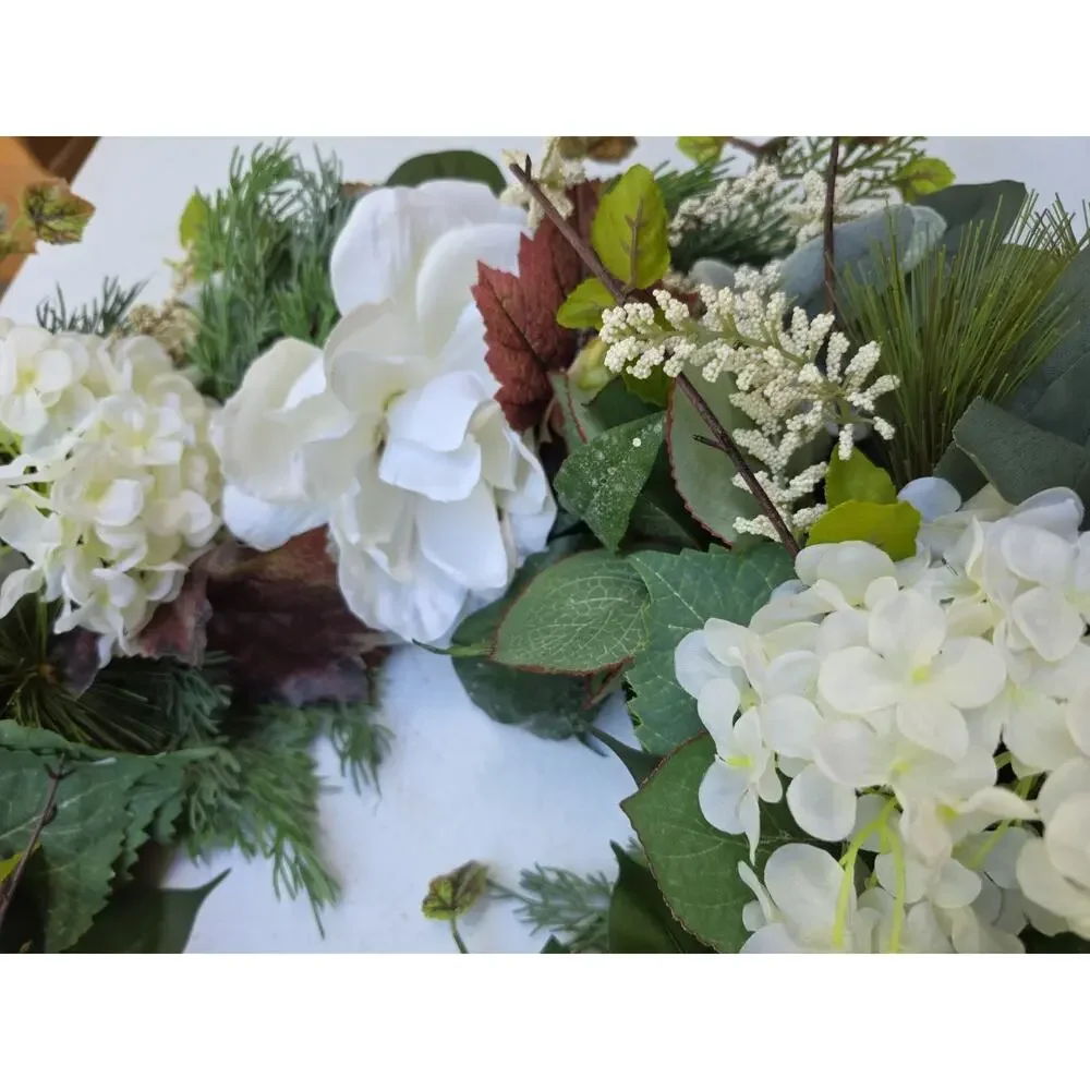 Handmade Wreath All Seasons Evergreen Peonies Carnation Ivy 28